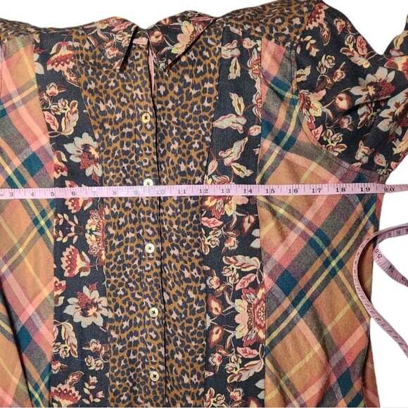 Soft Surroundings Top Tunic Patchwork Flannel Leopard Plaid Floral Button Down M - Picture 11 of 13